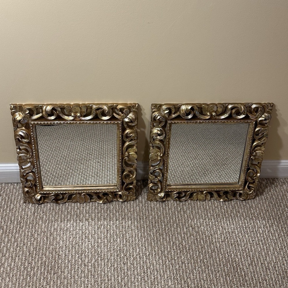 2 Vintage Hollywood Regency Style Gold Mirrors Set of 2 Elegant Wall Decor